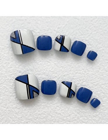 Geometric blue and white stitching