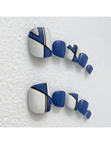 Geometric blue and white stitching